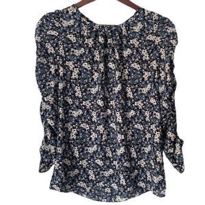 Max Studio Floral Ruched Sleeve Crepe Blouse Top
